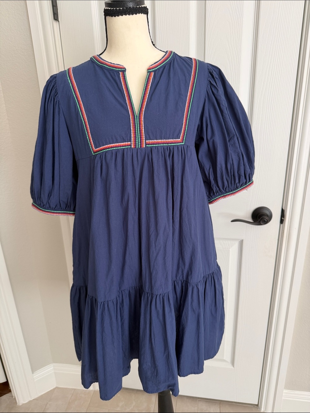 Pinch Navy Midi Dress with Red & Green Trim